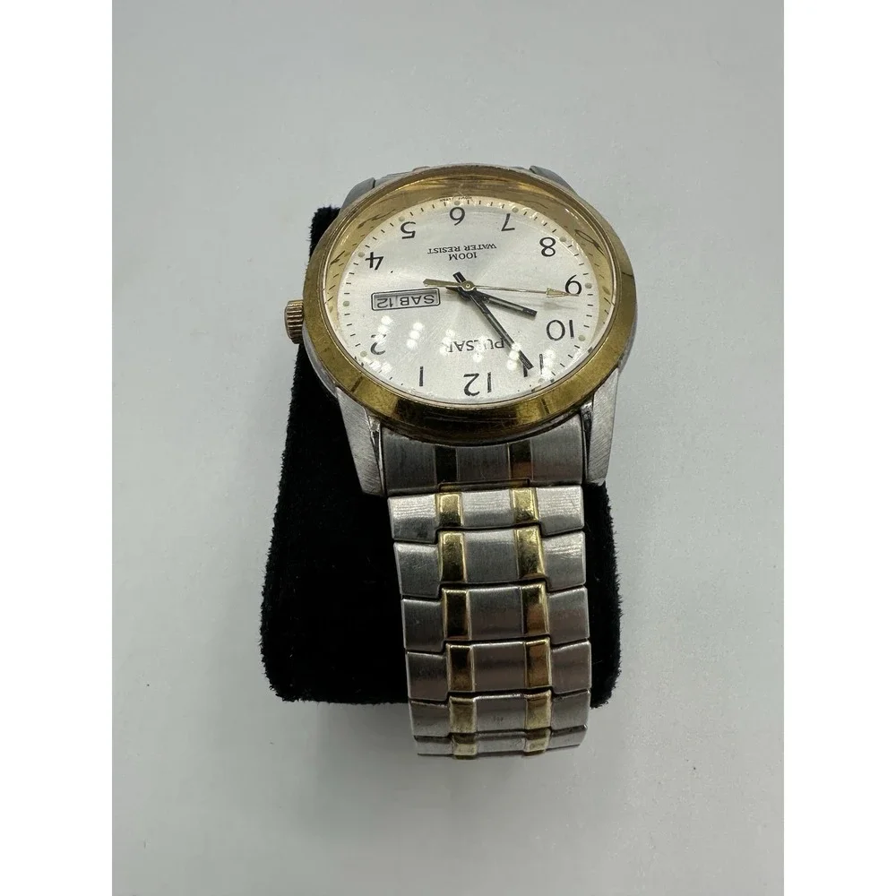 Pulsar VJ33-X020 Mens Two Tone Quartz Watch Day Date 100M New Battery